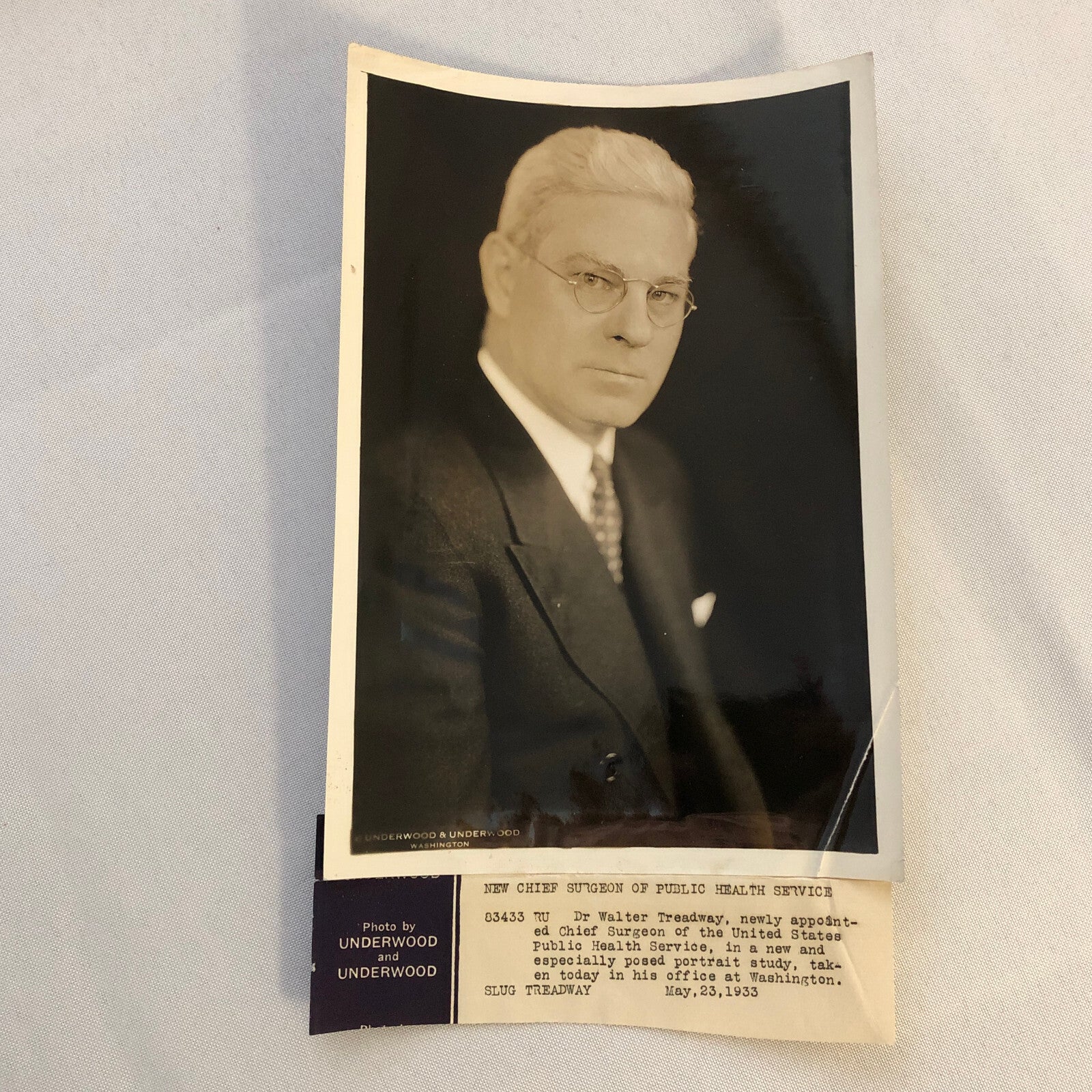 Press Photograph Photo Chief Surgeon Doctor Dr Walter Treadway 1933 Underwood
