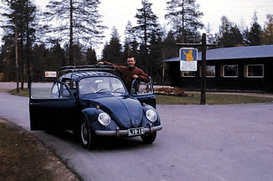 35MM Slide Photo Volkswagen VW Beetle Bug with Roof Rack Arctic O 1969 