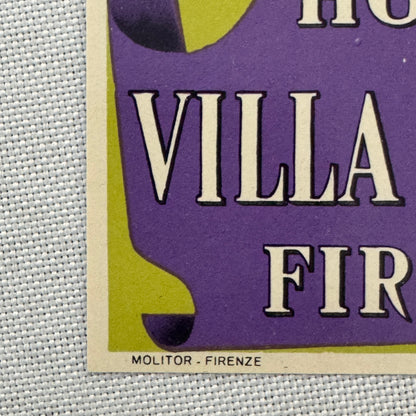 Vintage Hotel Travel Label Hotel Villa Medici Firenze Florence Italy Italian