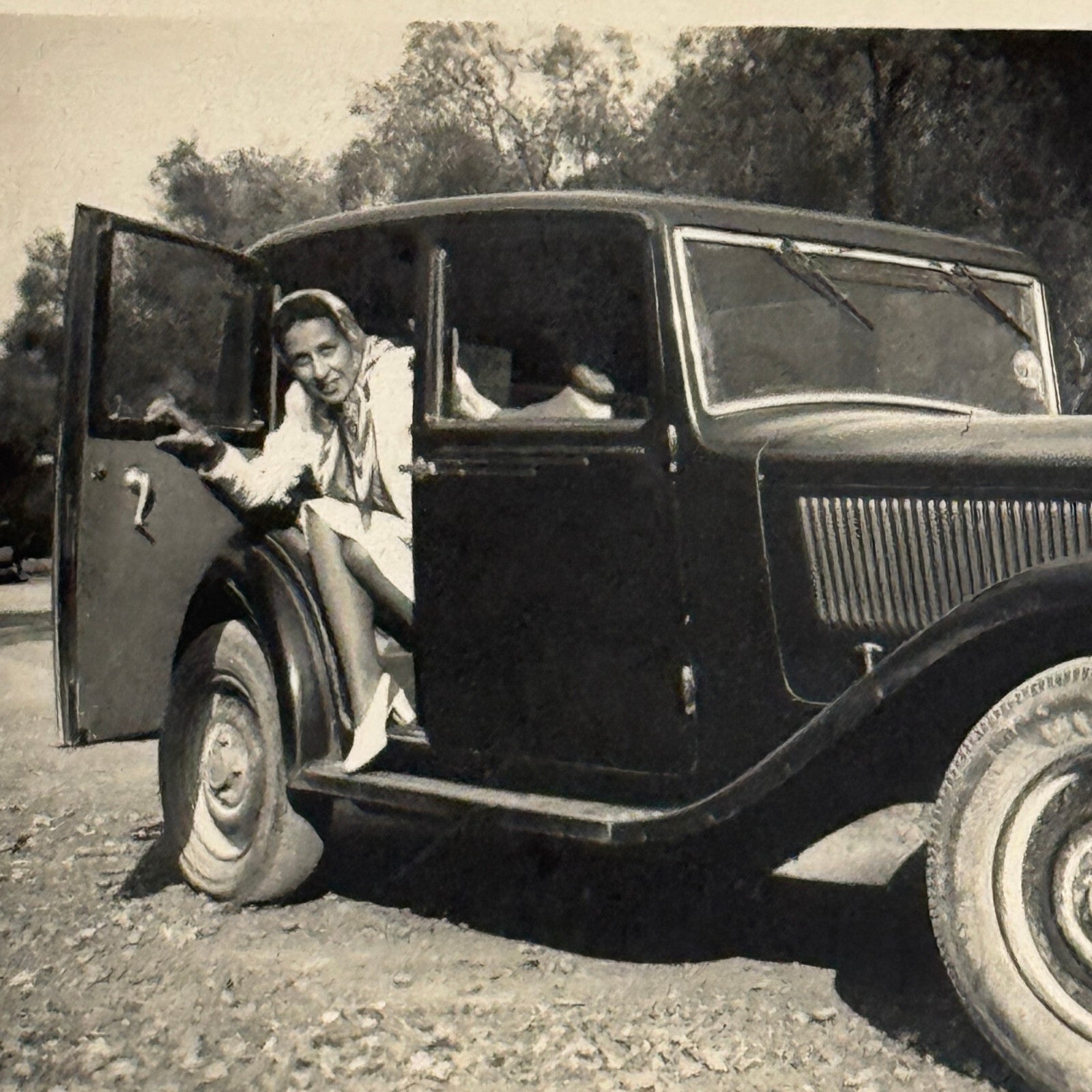 Vintage Photo Photograph Print Woman in Early Automobile Car Antique