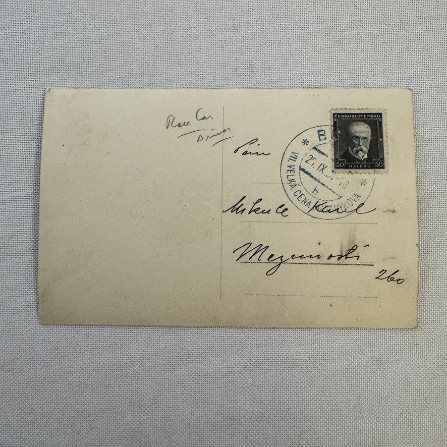Vintage Racing Photo Postcard Driver Rudolf Caracciola Czech Stamp Post Card