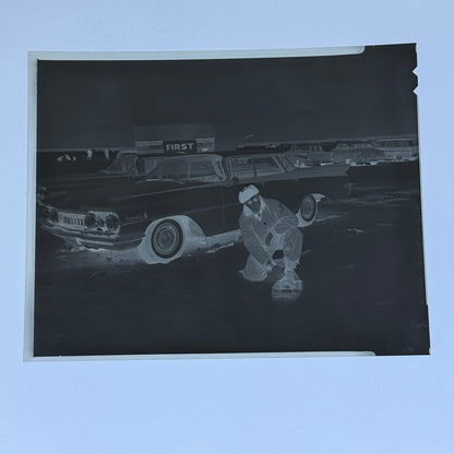 Vintage Oldsmobile Car in Snow Photo NEGATIVE with Print Automobile Photograph