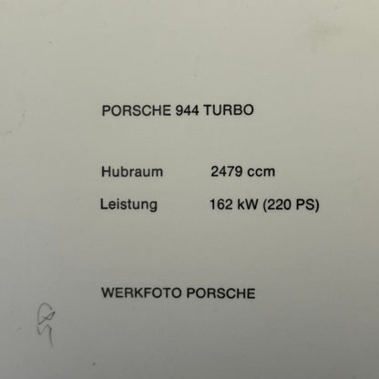 Porsche 944 Turbo Car Factory Press Photo Photograph Werkfoto Vintage