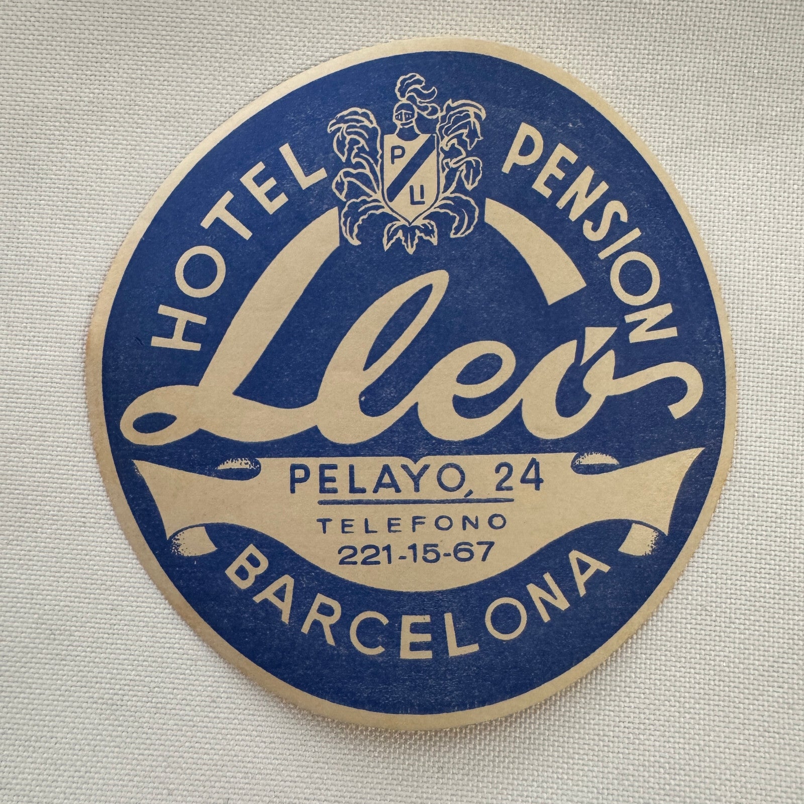 Vintage Travel Luggage Label Hotel Pension Lleo Barcelona Spain Spanish