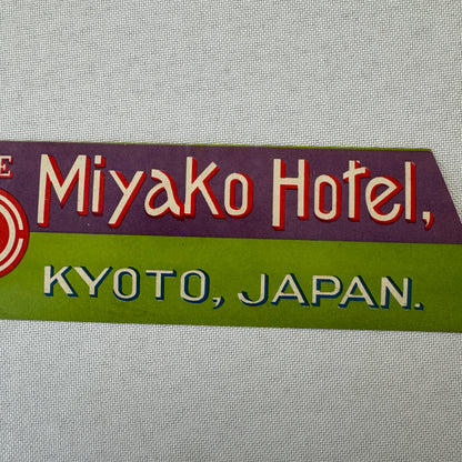 Vintage Hotel Travel Luggage Label The Miyako Hotel Kyoto Japan Japanese