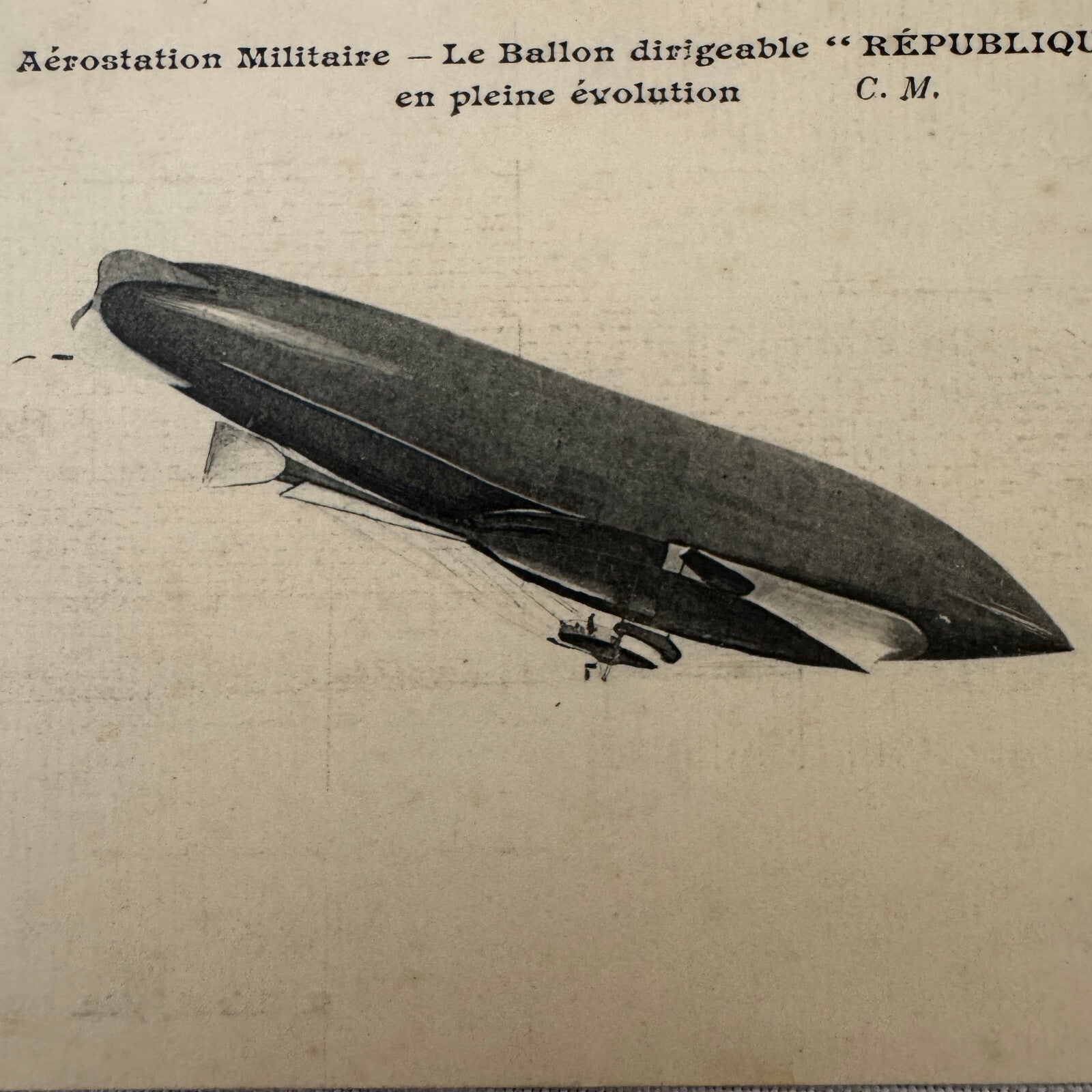 Vintage Zeppelin Airship Dirigible Postcard Post Card French Republique Military