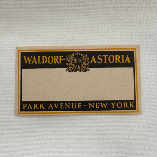 Vintage Travel Luggage Label Waldorf Astoria Park Avenue New York NY