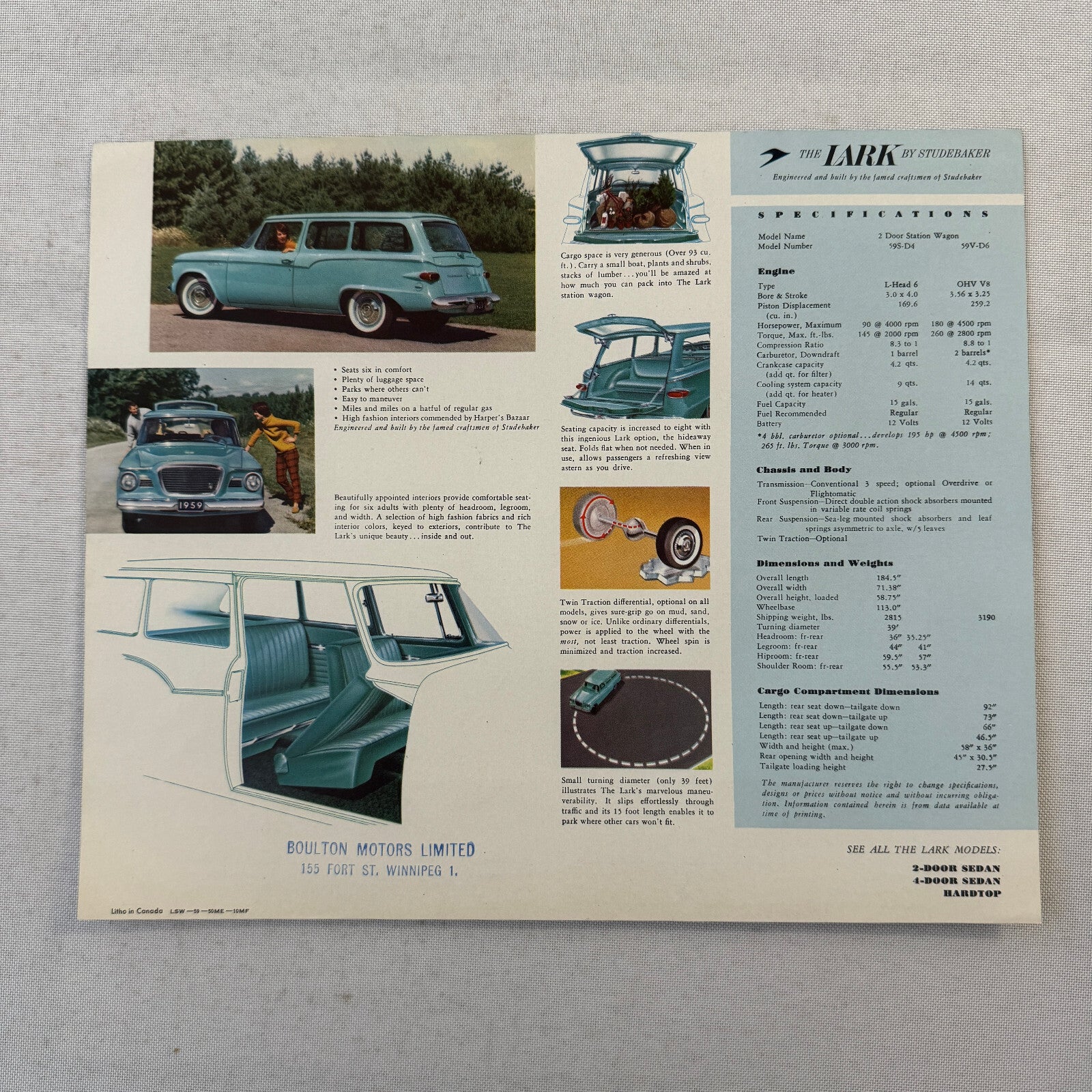 1959 Studebaker Lark Car Sales Brochure Catalog Vintage Advertising