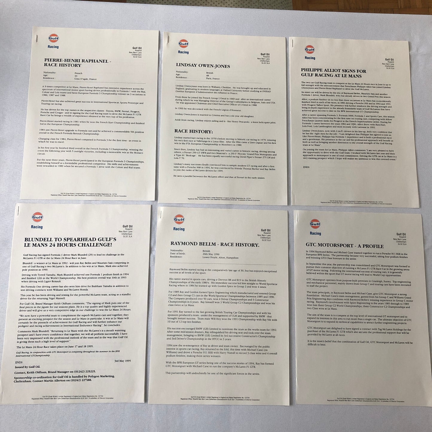 Gulf Racing McLaren F1 GTR Press Kit Brochure Photos