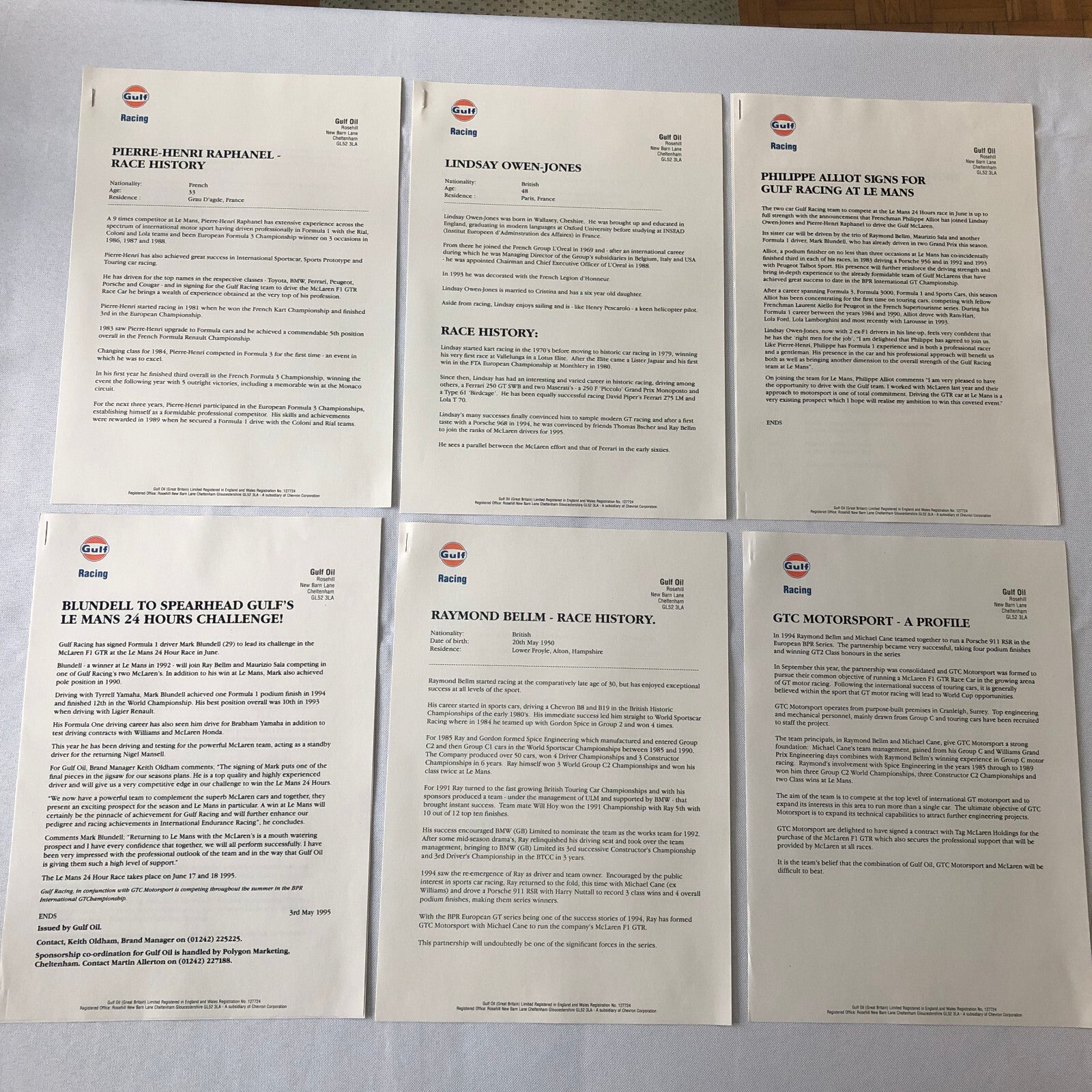 Gulf Racing McLaren F1 GTR Press Kit Brochure Photos