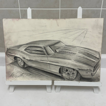 Chevrolet Camaro Vintage Car Illustration Drawing Sketch Original Art Signed