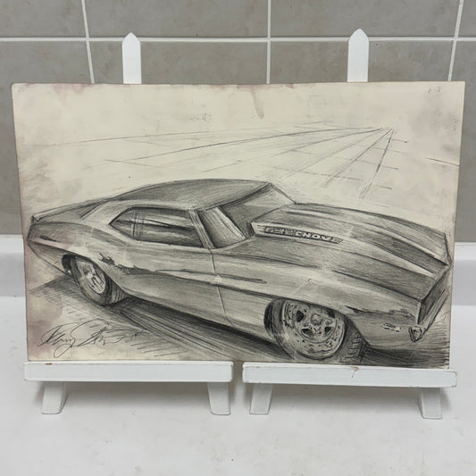 Chevrolet Camaro Vintage Car Illustration Drawing Sketch Original Art Signed