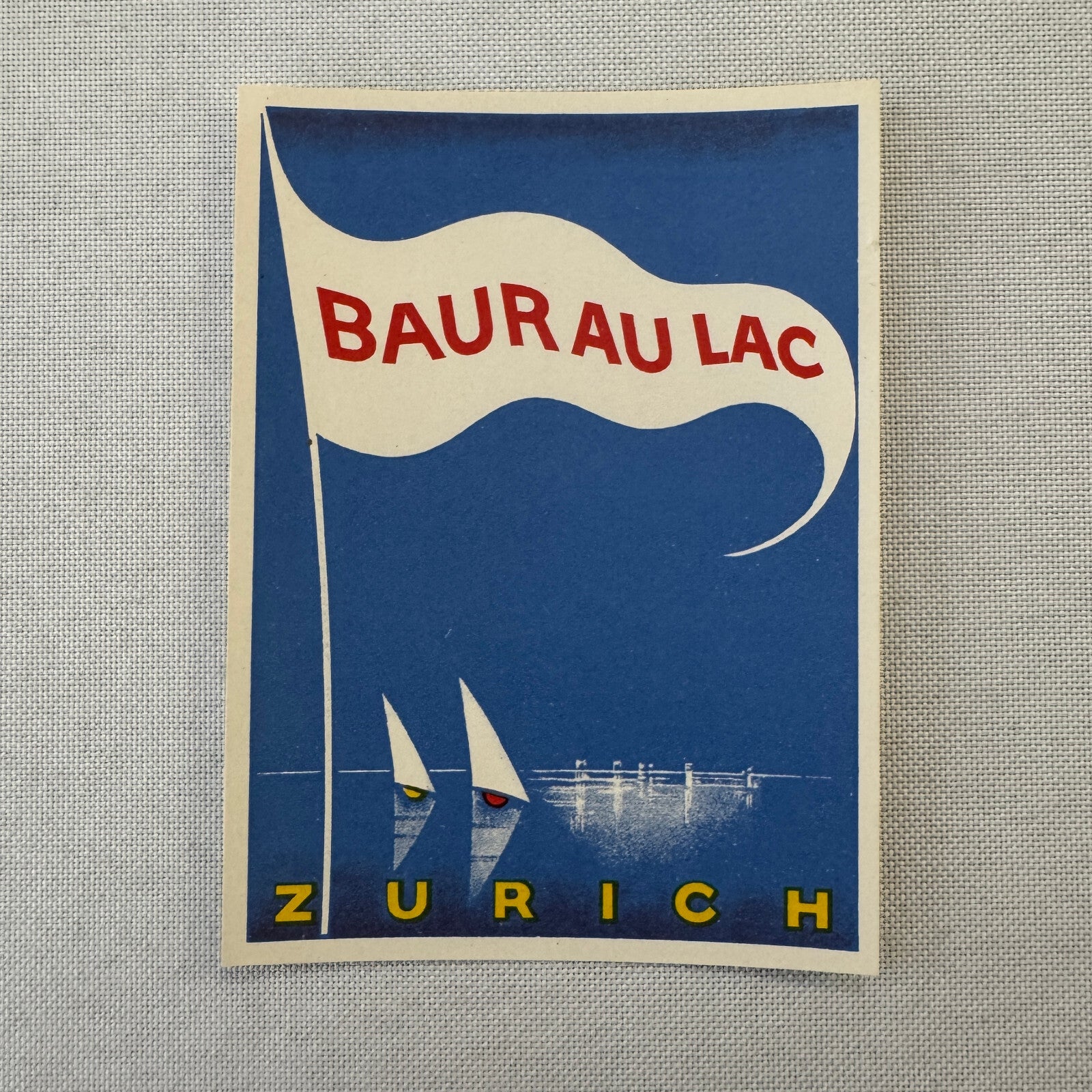 Vintage Travel Label Baur au Lac Zurich Switzerland Swiss
