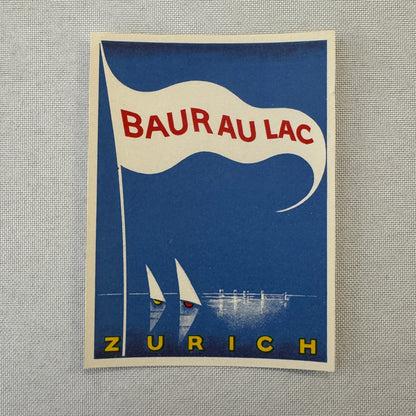 Vintage Travel Label Baur au Lac Zurich Switzerland Swiss