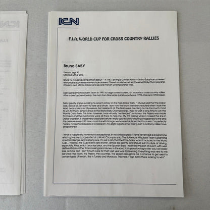 Rothmans Mitsubishi Pajero Rally Rallye Racing Press Kit 1993 FIA Cross Country