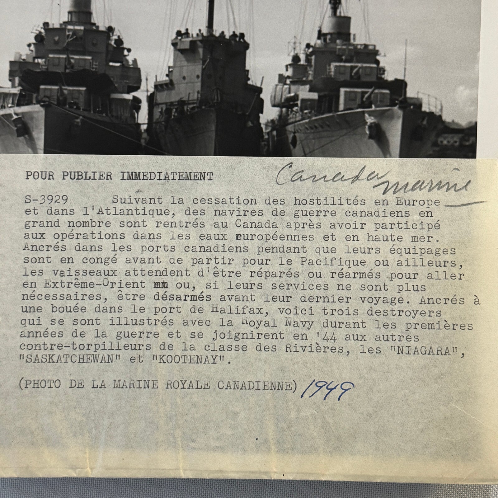 Vintage Military Ship Press Photo Photograph Canadian Niagara Saskatchewan