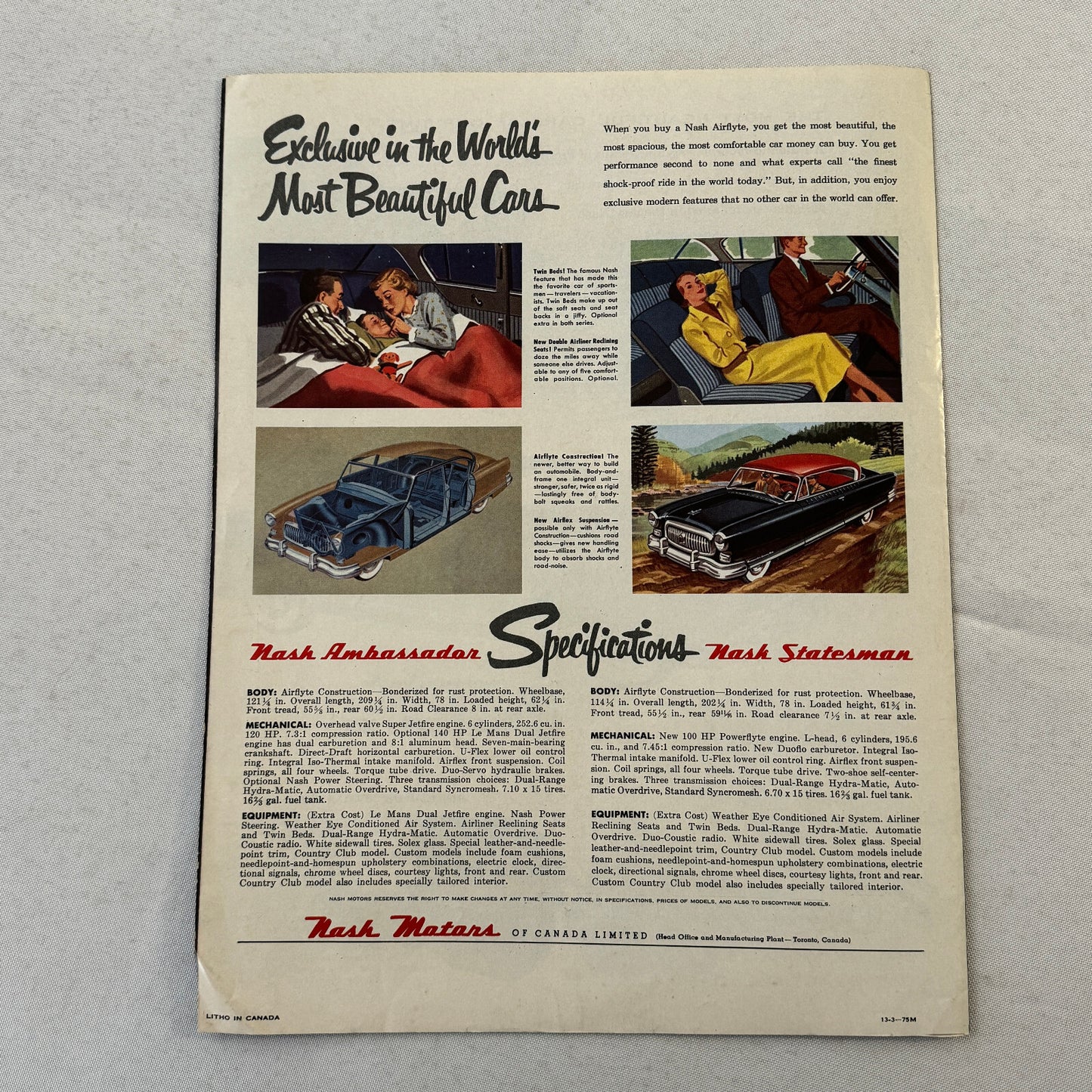 1953 Nash Car Sales Brochure Catalog Advertising Statesman Airflyte Ambassador
