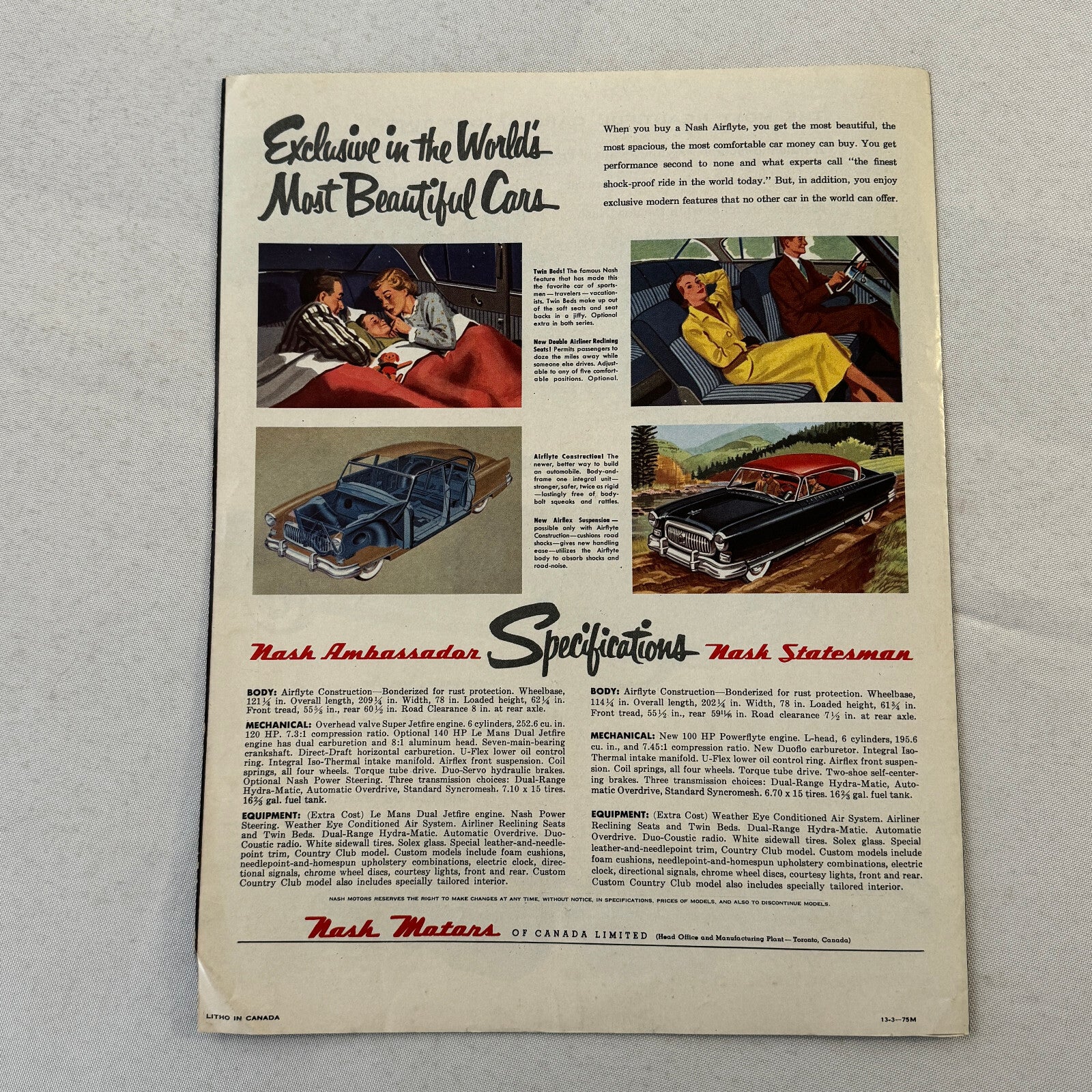 1953 Nash Car Sales Brochure Catalog Advertising Statesman Airflyte Ambassador