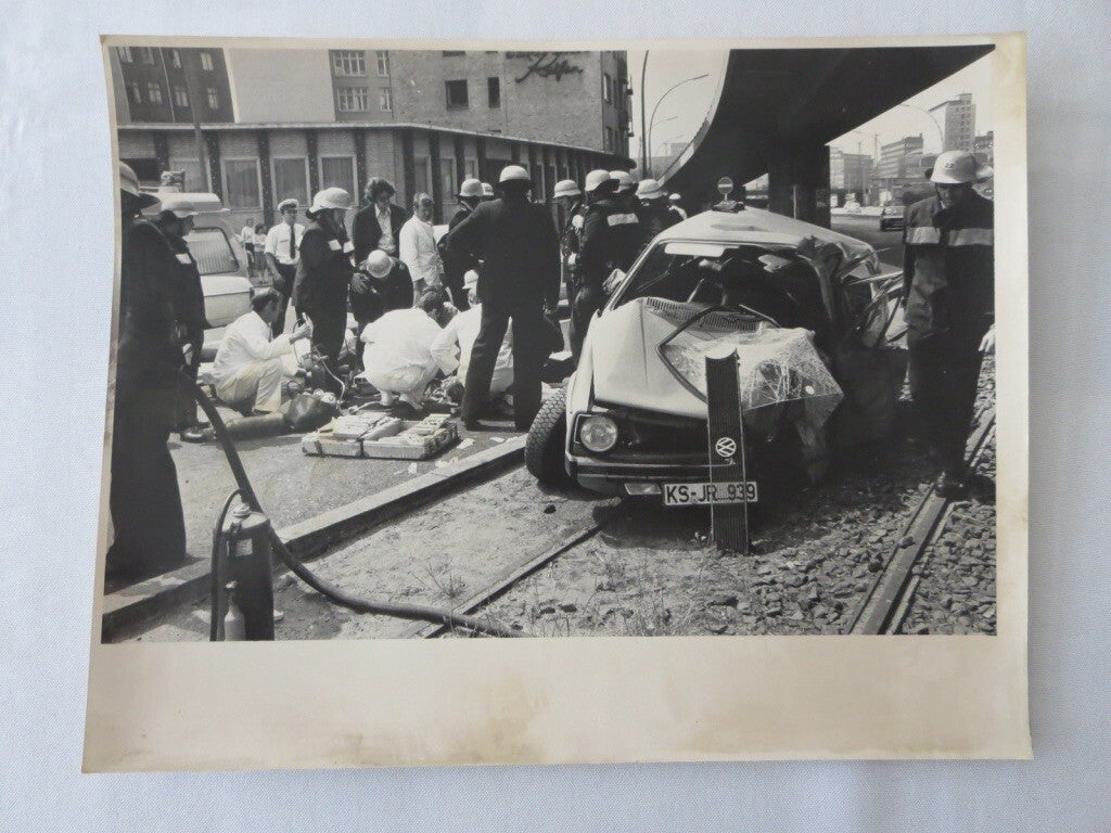 Vintage 1970s Photo Photograph Image Car Accident Wreck Paramedics Volkswagen
