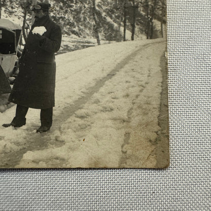Vintage Postcard Real Photo Postcard RPPC Post Card Men Car Automobile Snow