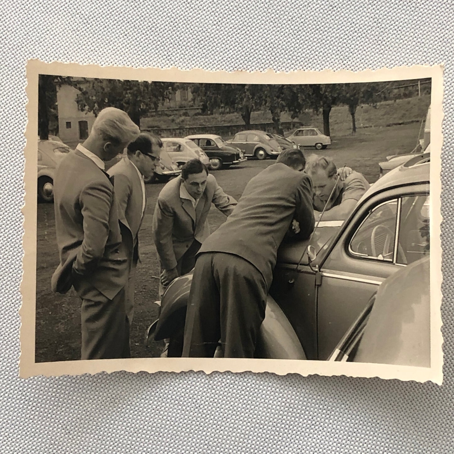 Vintage Photo Photograph Snapshot Men with VW Volkswagen Beetle Bug