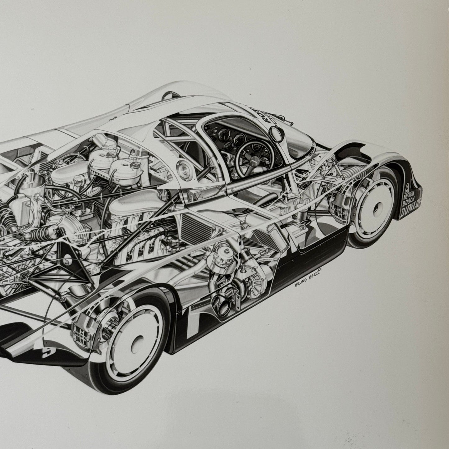 Porsche 956 Race Car Factory Press Photo Photograph Cutaway Illustration