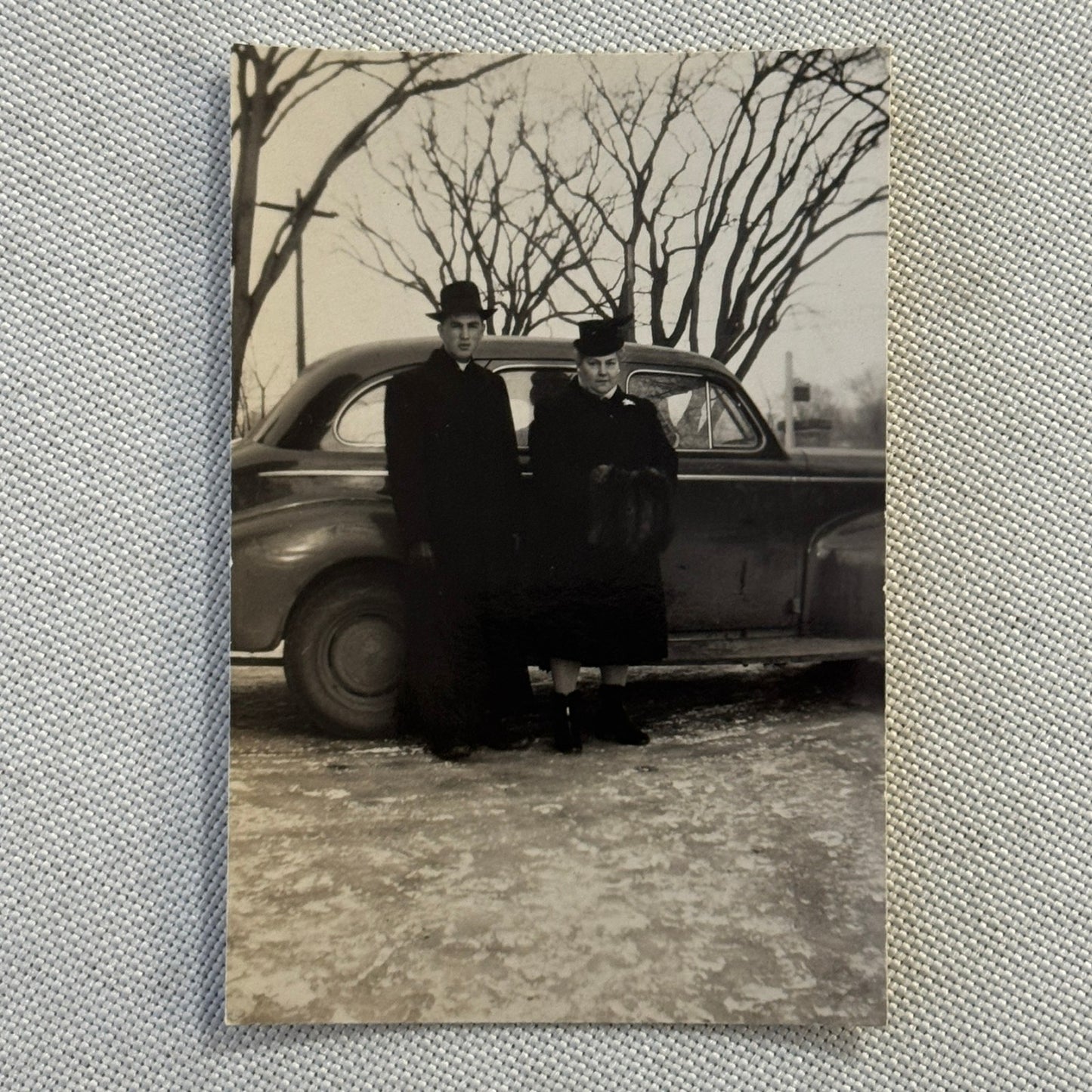 Vintage Photo Photograph Print Man and Woman with Car Automobile