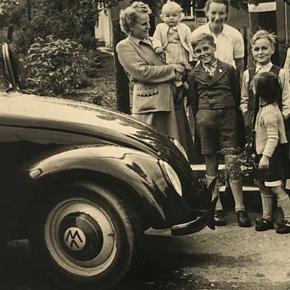 Vintage Photo Photograph Snapshot Family with VW Volkswagen Beetle Bug Car