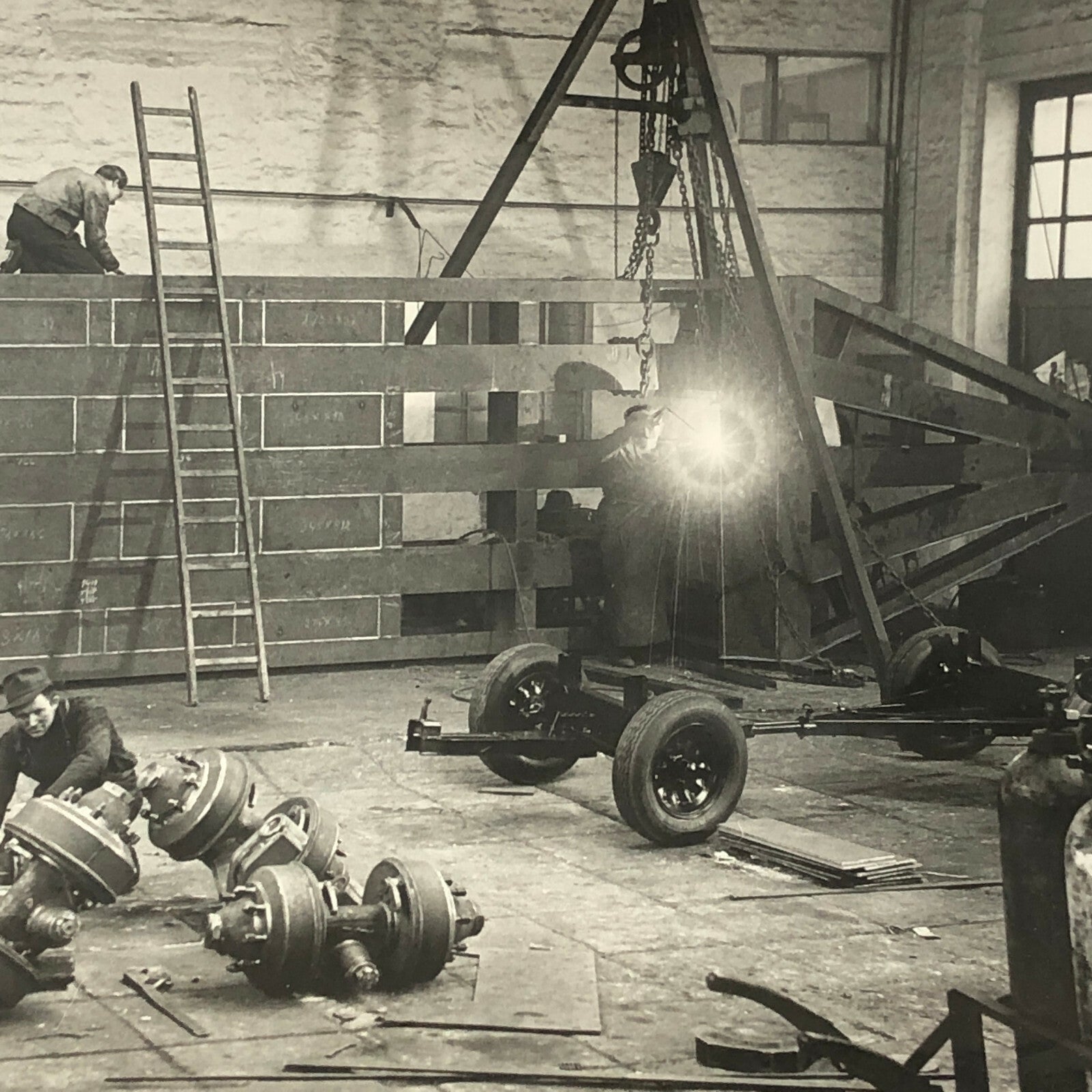 Vintage Photograph of a Factory with Workers Denmark Ergo Trailer Industrial