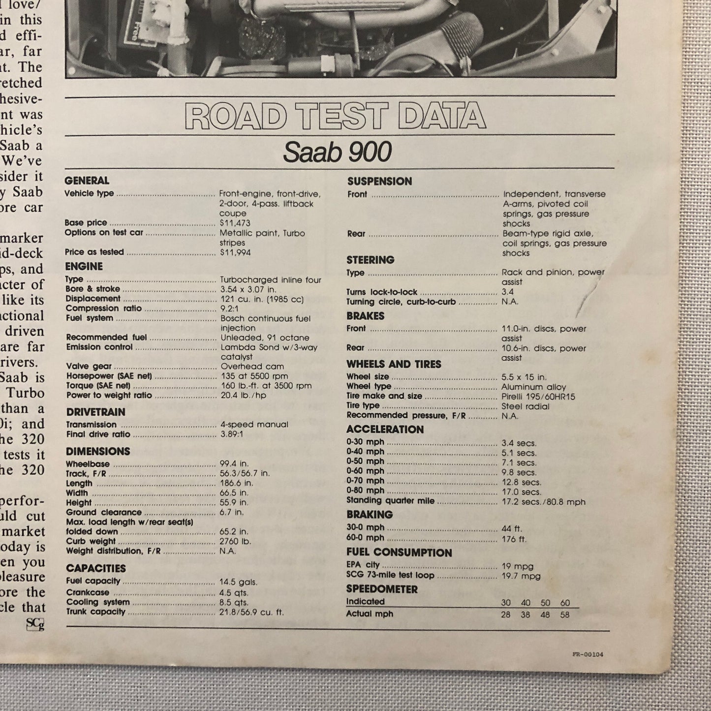 Vintage Saab 900 Road Test Sales Brochure Catalog