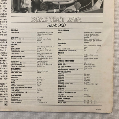 Vintage Saab 900 Road Test Sales Brochure Catalog