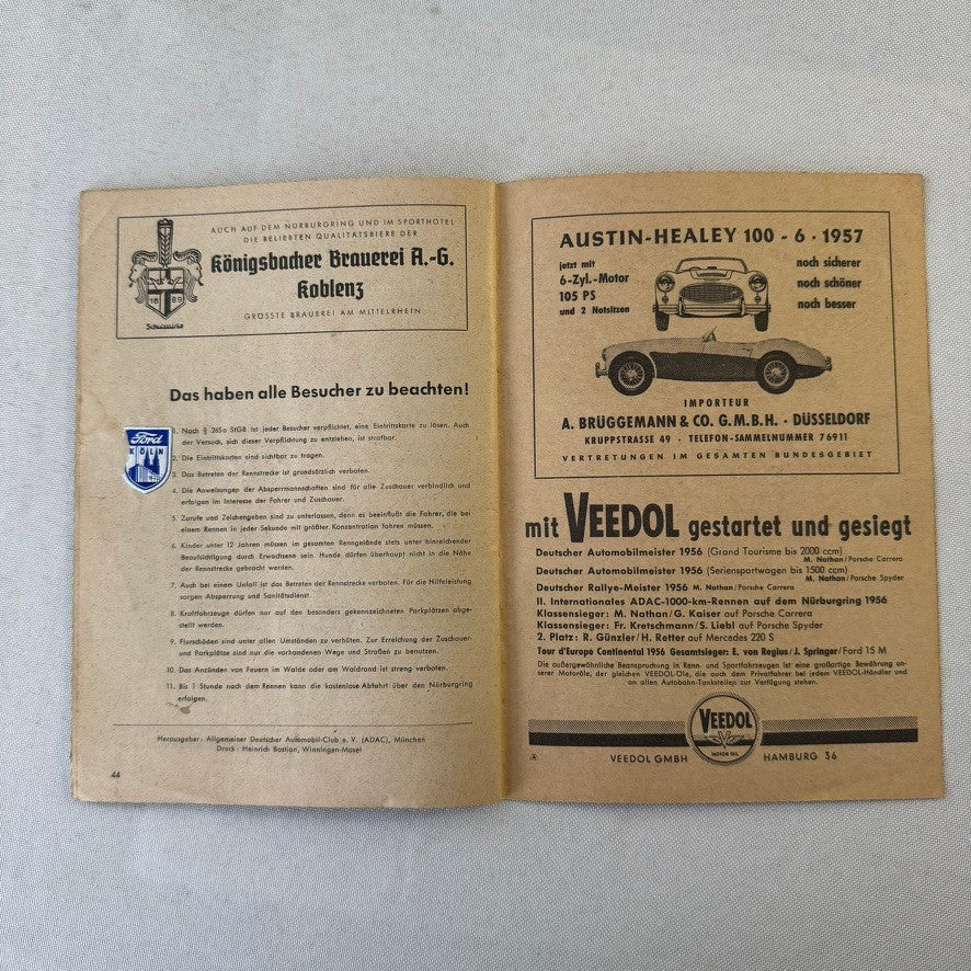 1957 ADAC 1000KM Racing Program Nurburgring Race German