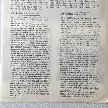 Vintage 1977 Martini Brabham Racing Alfa Romeo Car Press Photo Photograph Pace +