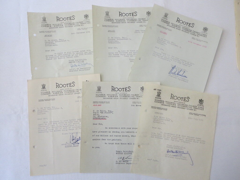 1939 - 1956 Rootes Letter Letterhead Document Lot of 21 Sunbeam Talbot Hillman +