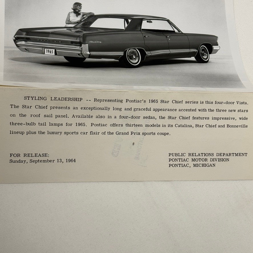 Vintage 1965 Pontiac Star Chief Car Factory Press Photo Photograph Print