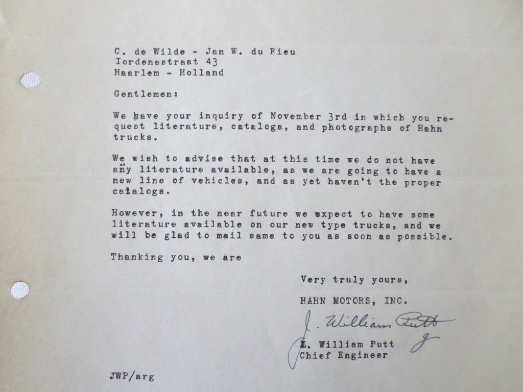 1947 Hahn Fire Aparatus Truck Letter Letterhead Document 