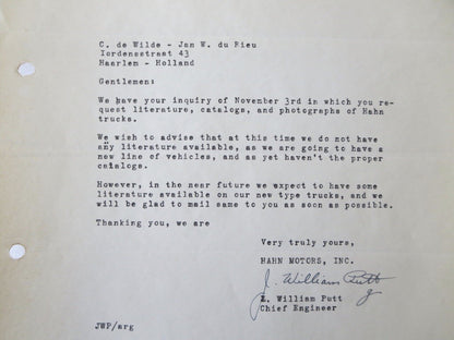 1947 Hahn Fire Aparatus Truck Letter Letterhead Document 