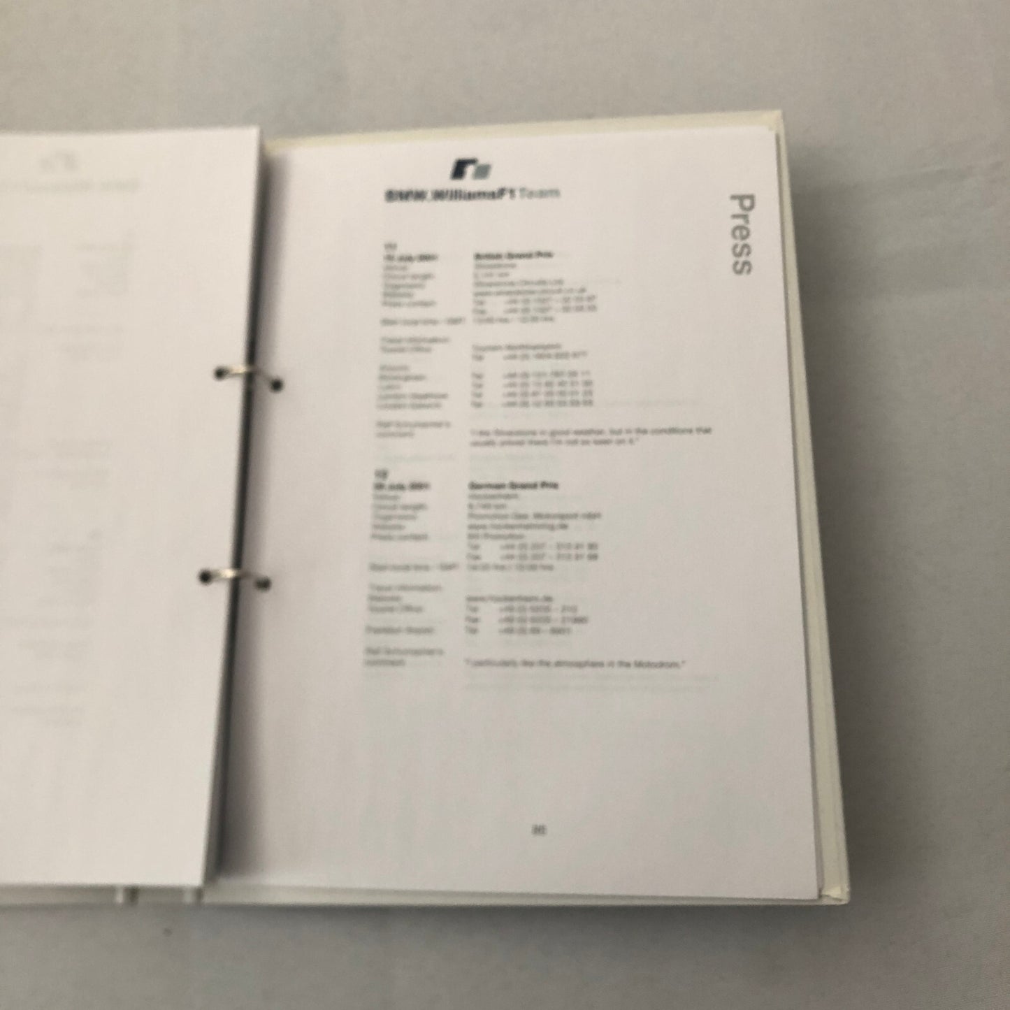 2001 BMW Williams F1 Press Kit Ralf Schumacher Juan Pablo Montoya Brochure