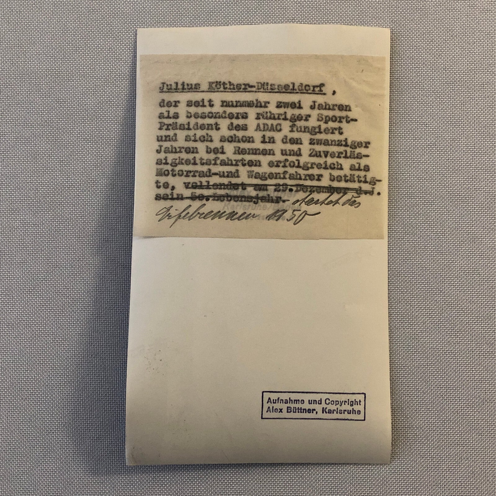 Vintage Racing Photo Photograph ADAC President on Radio ?