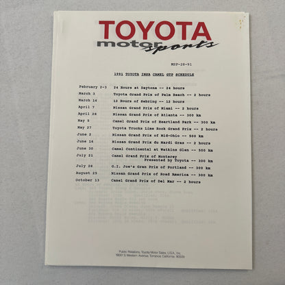 1991 Toyota Motorsport Racing Press Kit Dan Gurney Willy T Ribbs Fangio II