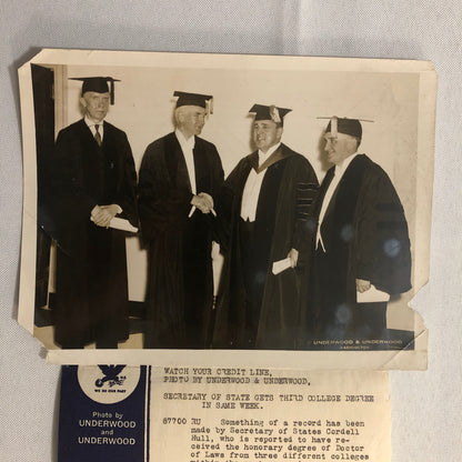 Press Photo Photograph Secretary of State Cordell Hull Honorary Degree Law 1934