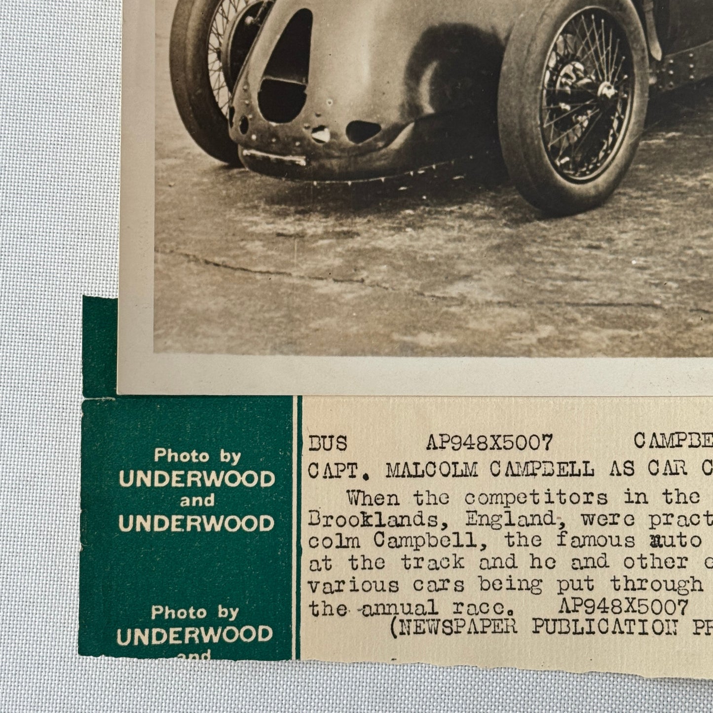 Press Photo Photograph Malcolm Campbell 500 Mile Race at Brooklands Vintage