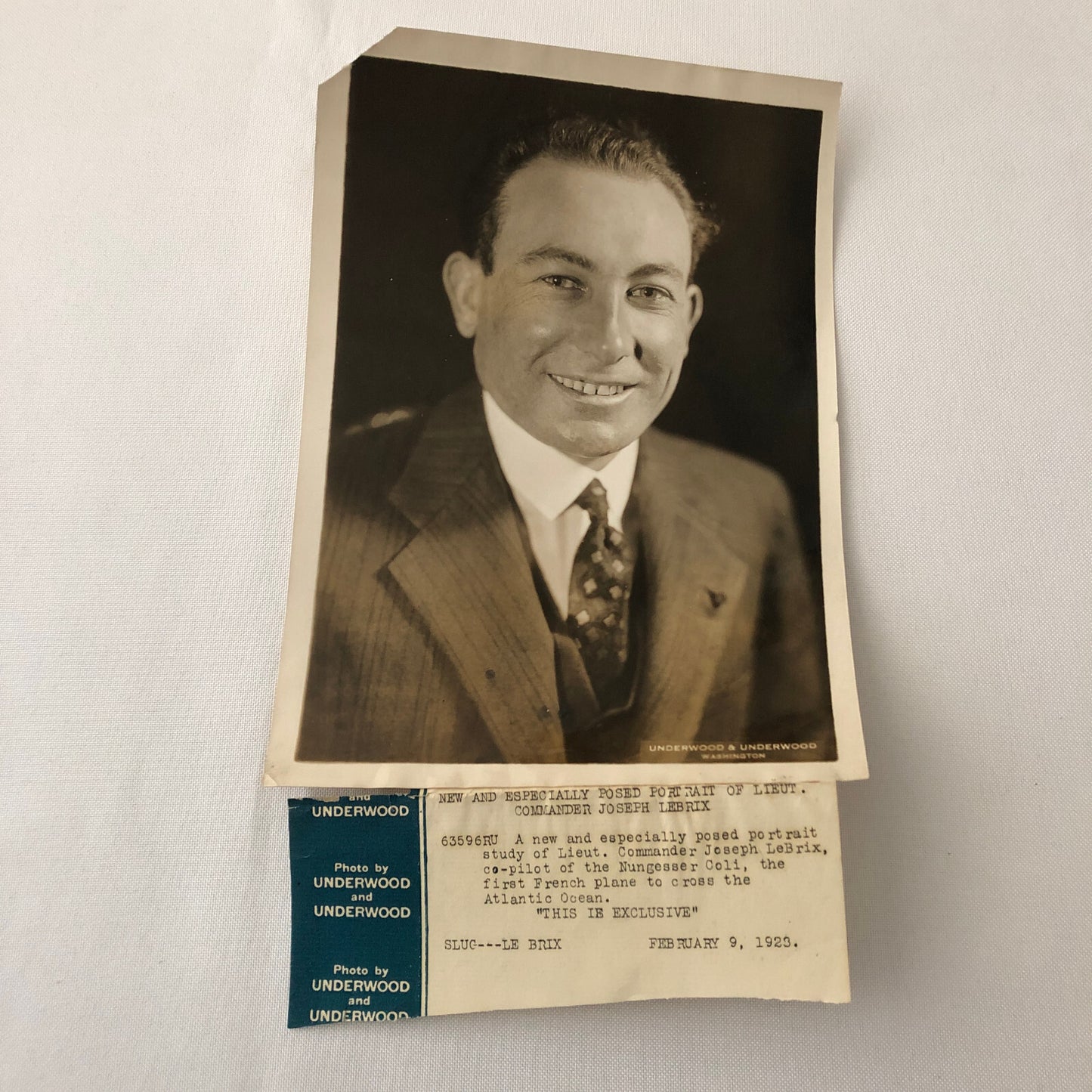 Press Photo Photograph Aviator Pilot Joseph LeBrix 1923 Underwood & Underwood