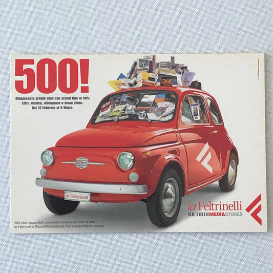 Fiat 500 Italian Advertising Postcard with Postage Stamp Post Card