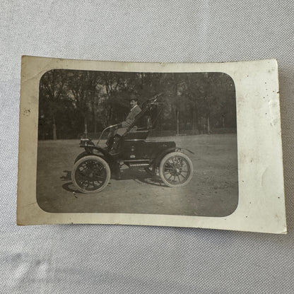 Vintage French Real Photo Postcard Post Card RPPC Man in Automobile Car Posted