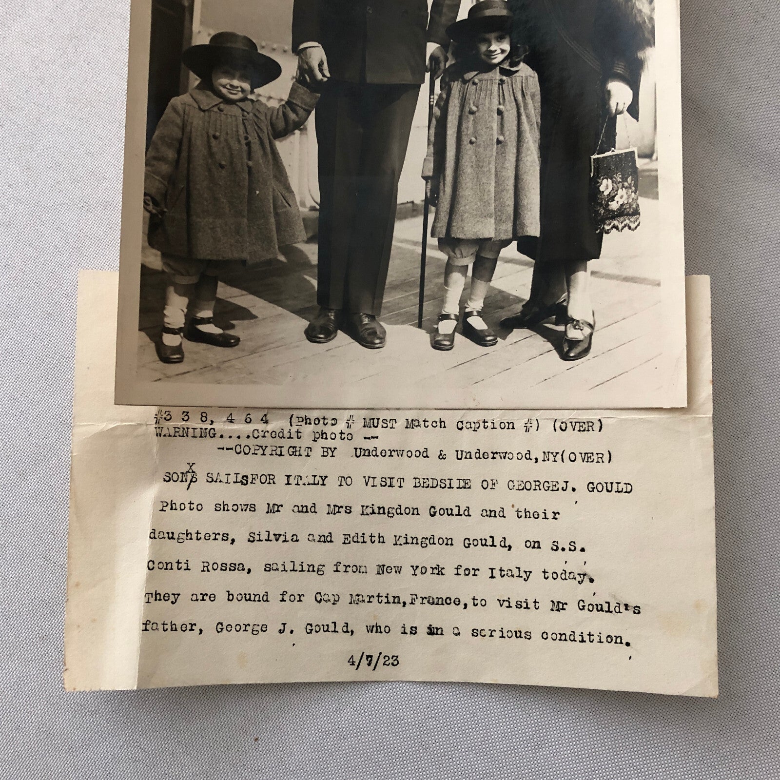 Press Photo Photograph George J Gould Son Family SS Conti Rossa Ship Boat 1923
