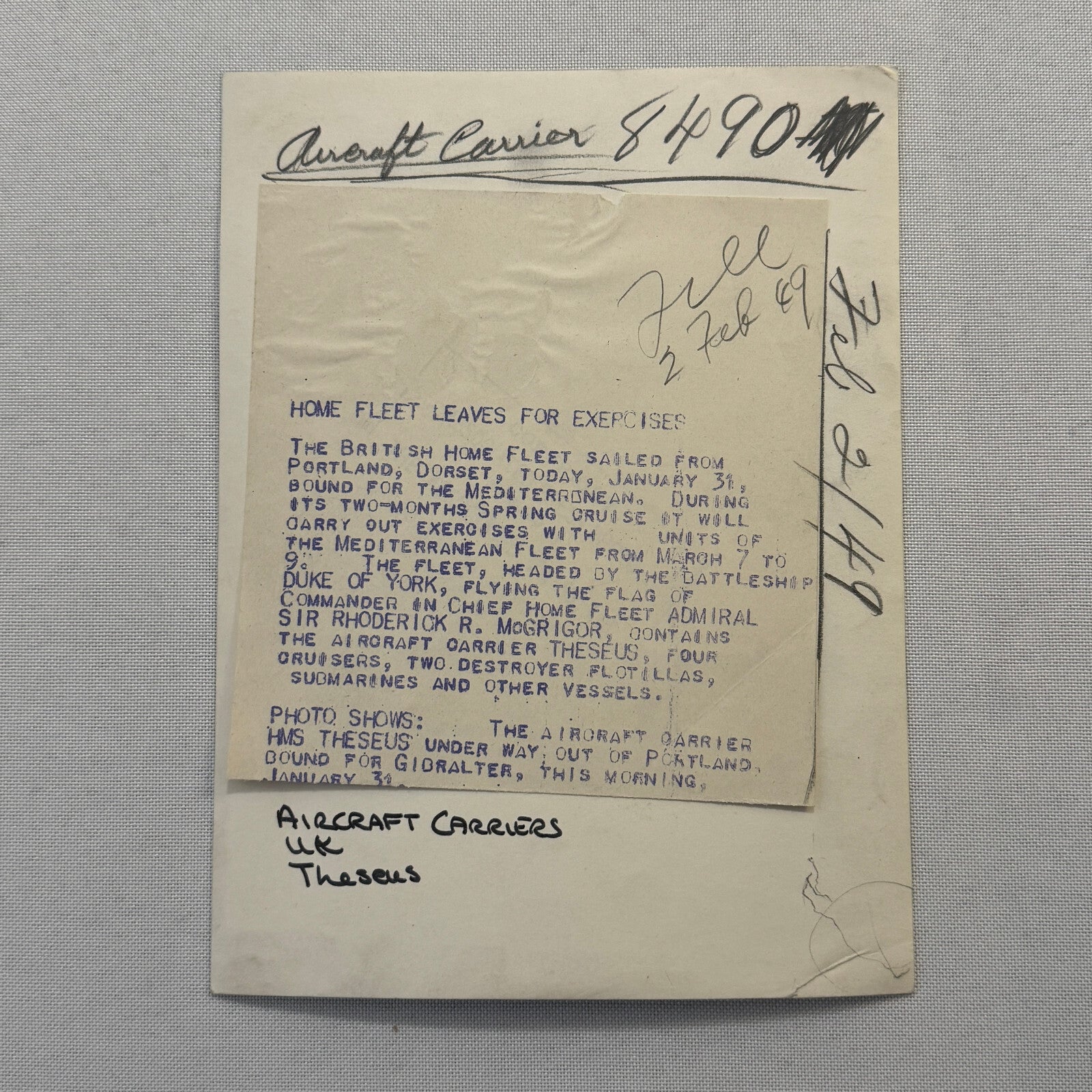 British Navy Aircraft Carrier HMS Theseus Vintage Press Photo Photograph Boat