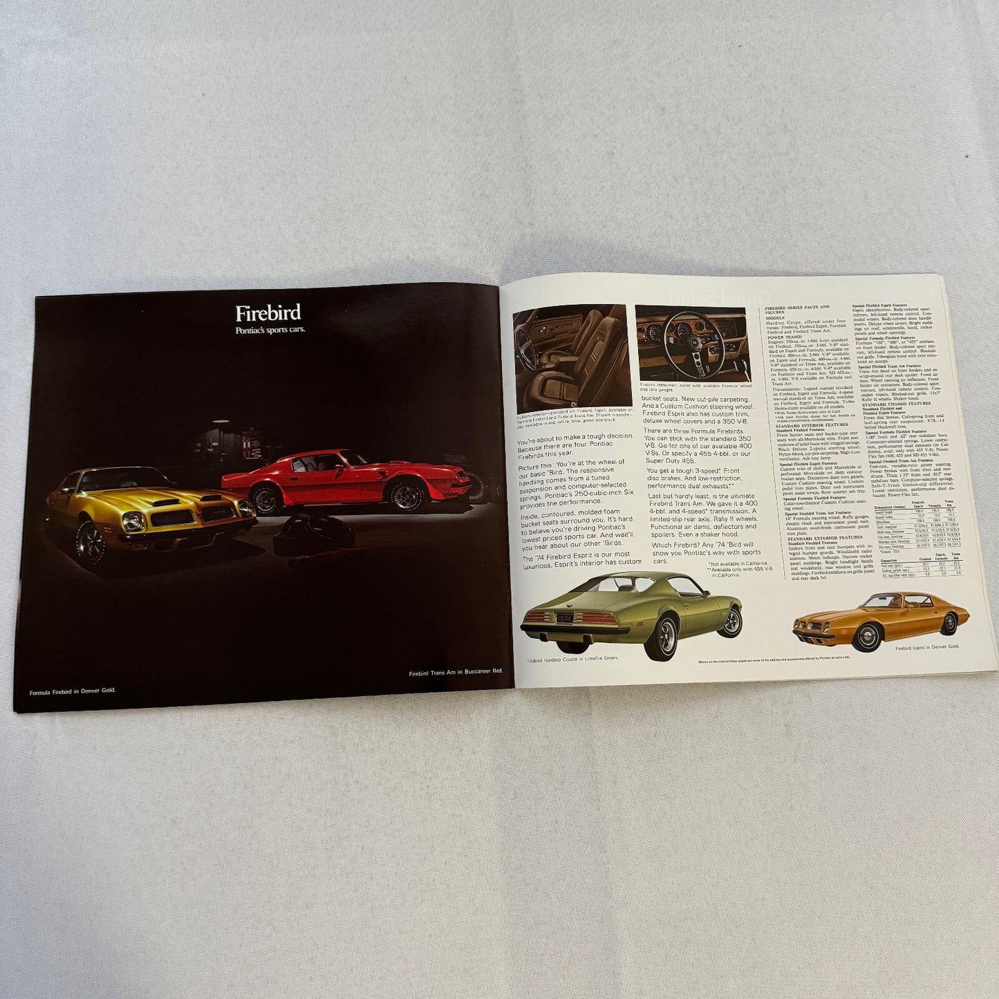 1974 Pontiac Car Sales Brochure Catalog Firebird Grand Prix GTO Ventura Grand Am