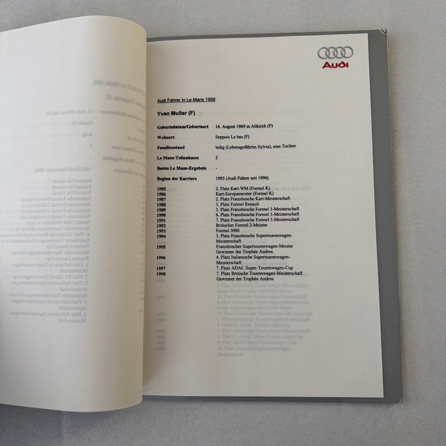 1999 Audi 24 Hours of LeMans Racing Team Press Kit Photos Brochure GERMAN