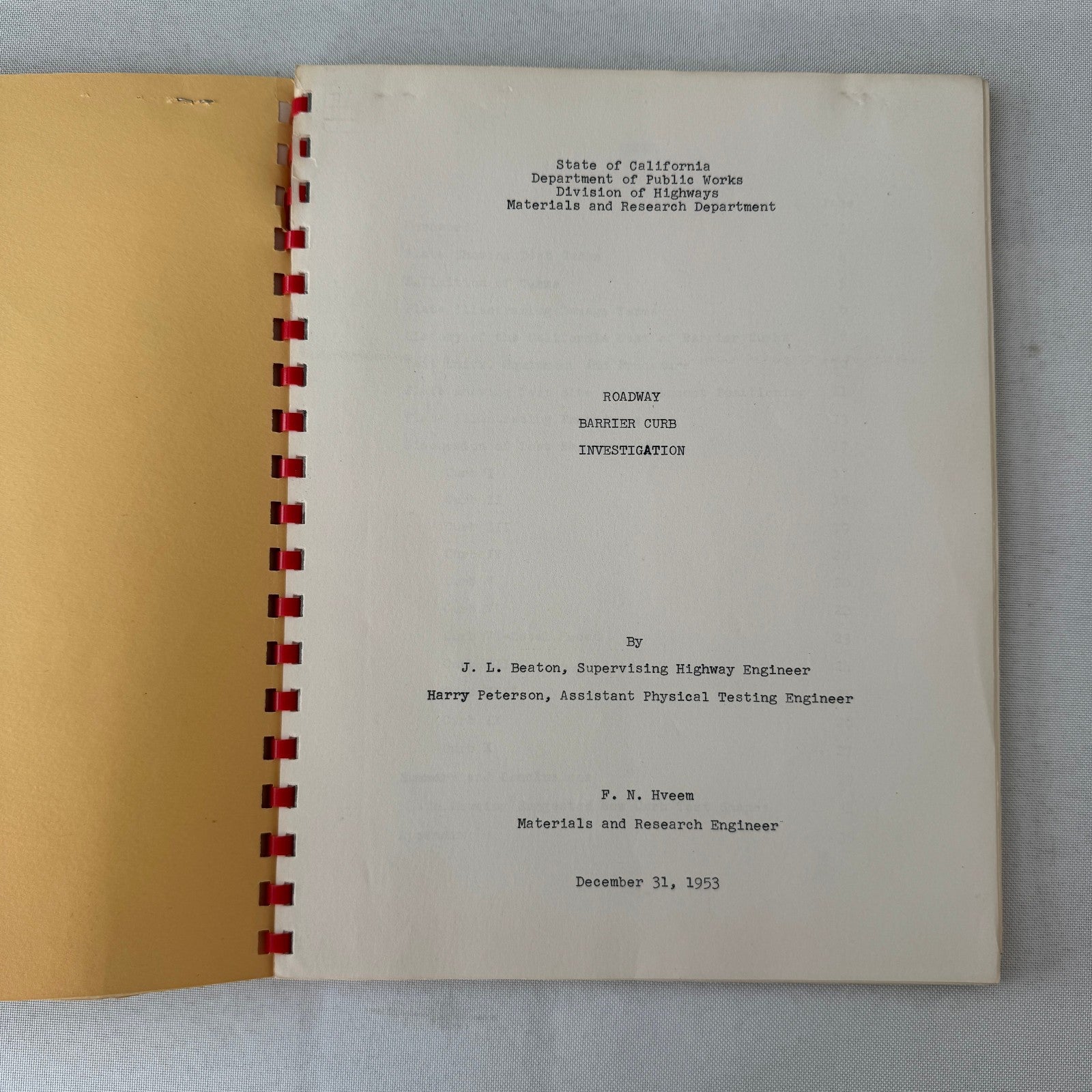 1953 California Civil Engineering Road Construction Report Curb Test Automobile